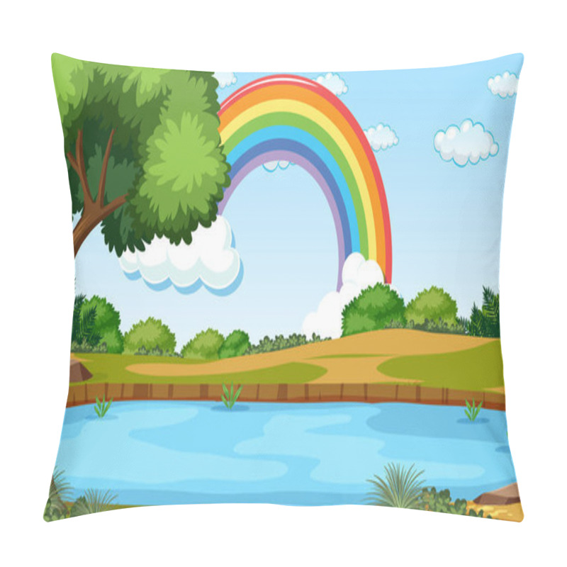 Personality  Nature Scene Background With Rainbow In The Sky Illustration Pillow Covers