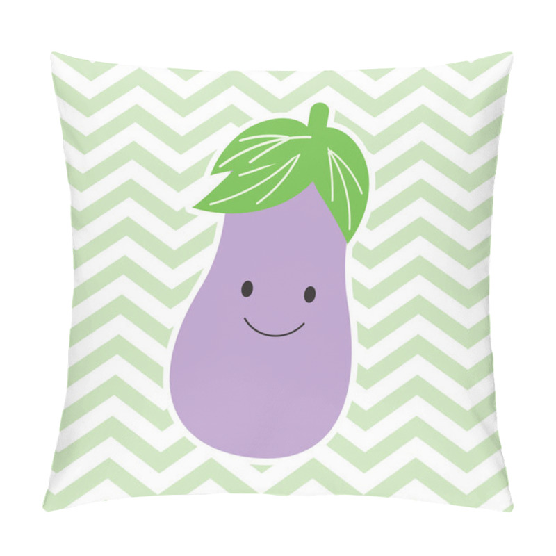 Personality  Baby Shower Illustration With Cute Eggplant On Chevron Background  Pillow Covers