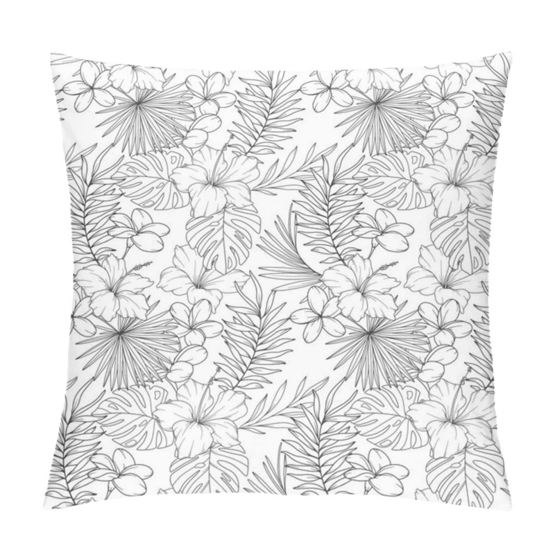 Personality  Tropical Plants Background. Tropical Seamless Pattern Trendy Graphics. Tropical Flowers And Leaves Line Art. Tropical Flowers Seamless Pattern  Pillow Covers