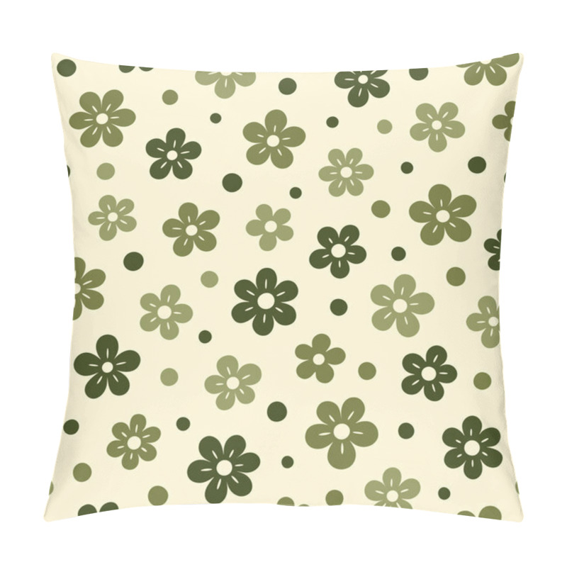 Personality  Seamless Vector Pattern Featuring Stylized Olive Flowers And Polka Dots In A Minimalist Style. Elements In Green Shades Are Set Against Light Background, Creating A Simple Nature-inspired Design Pillow Covers