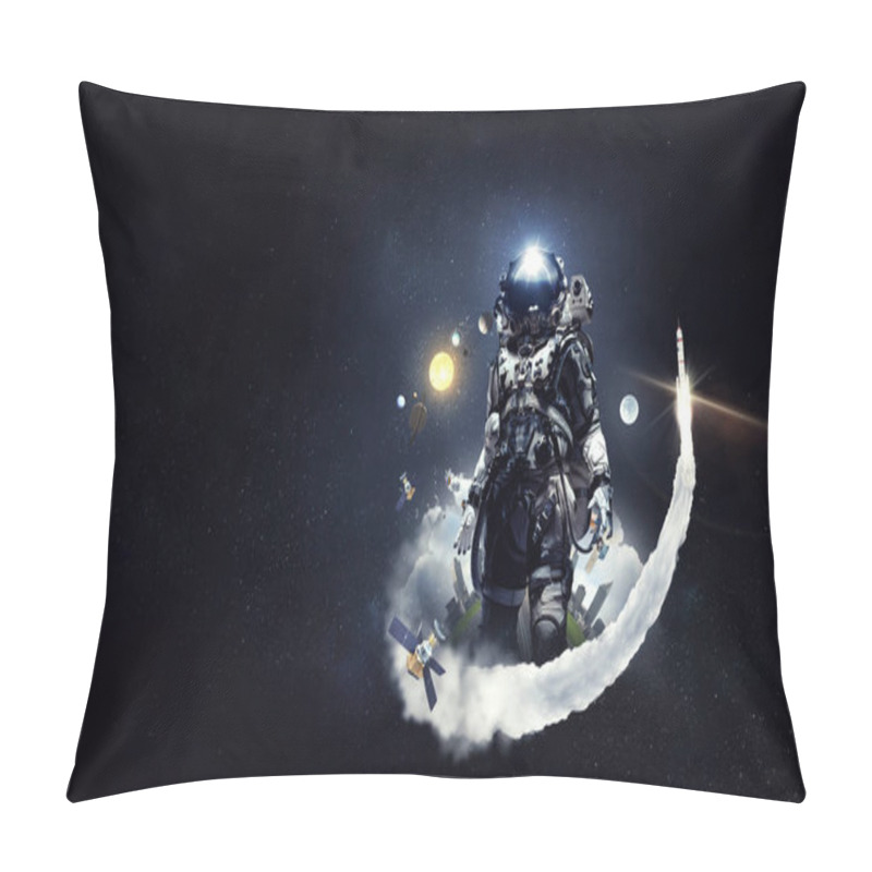 Personality  Astronaut Walking On An Unexplored Planet. Mixed Media Pillow Covers