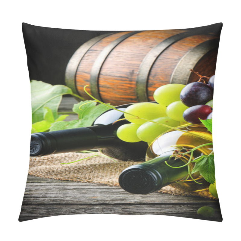 Personality  Bottles Of Red And White Wine With Fresh Grape Pillow Covers