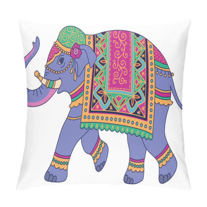 Personality  Blue Indian Elephant Decorated In Traditional Style. Vector Illustration Isolated On White Backgroun Pillow Covers