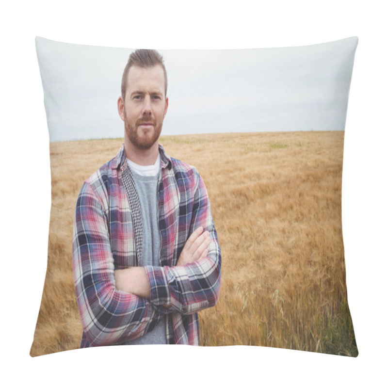 Personality  Farmer Standing With Arms Crossed In Field Pillow Covers