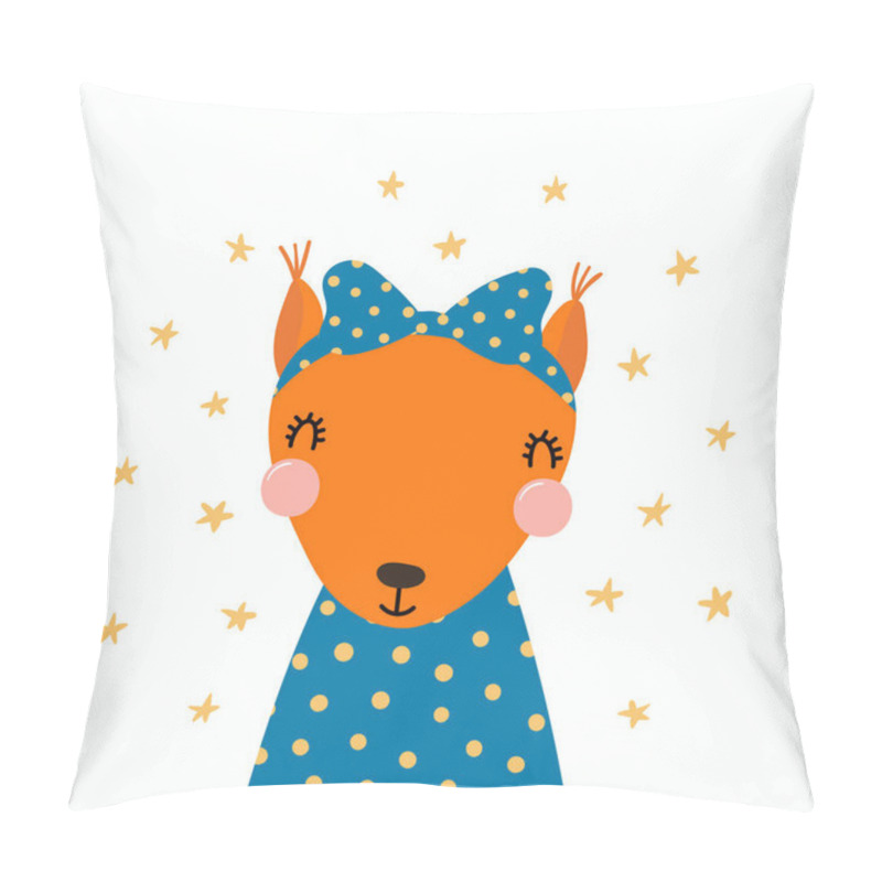 Personality  Hand Drawn Cute Funny Squirrel In Shirt, With Ribbon, Stars Isolated On White Background Pillow Covers