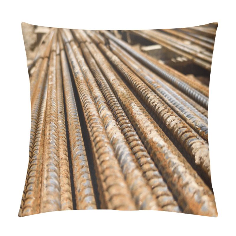 Personality  Sturdy Steel Rebars At A Construction Site. Pillow Covers