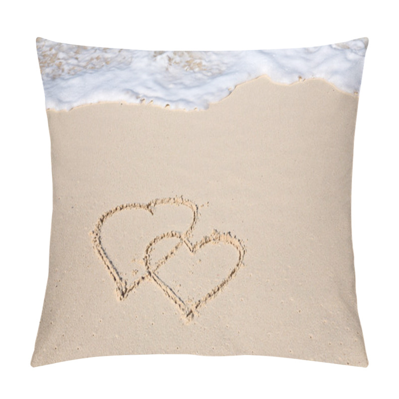 Personality  Two Hearts Drawn On The Beach Sand Pillow Covers