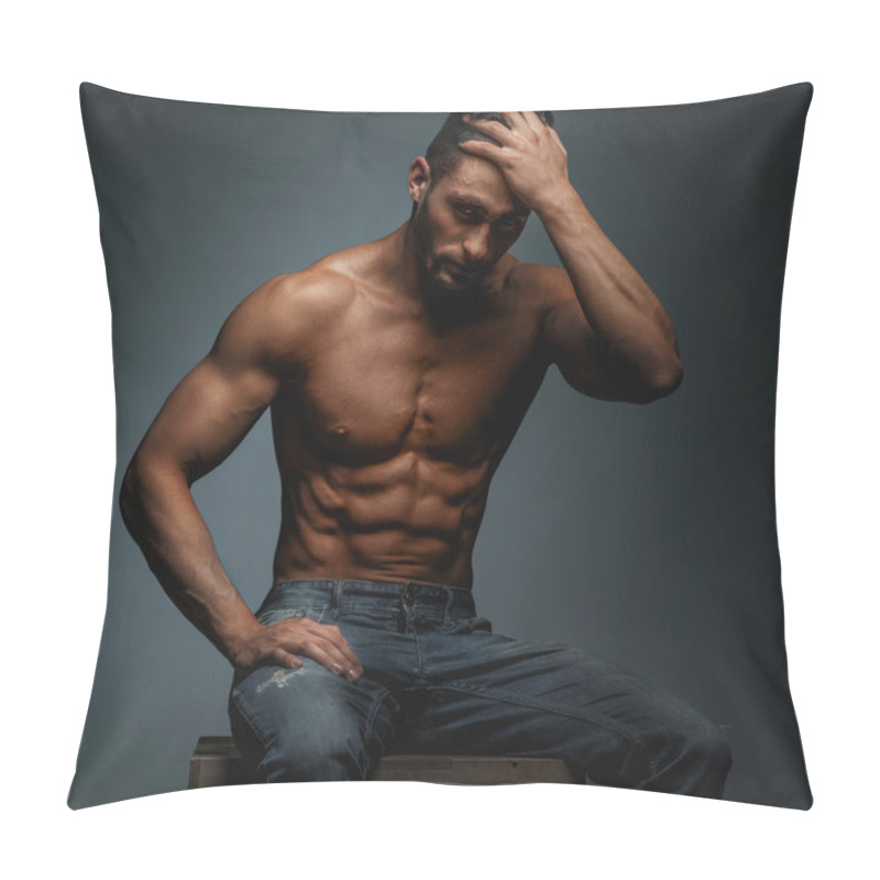 Personality  Muscular Guy In Blue Jeans Pillow Covers