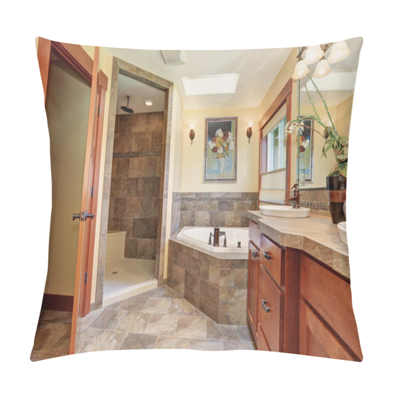 Personality  Lovely Master Bathroom With Stone Floor. Pillow Covers