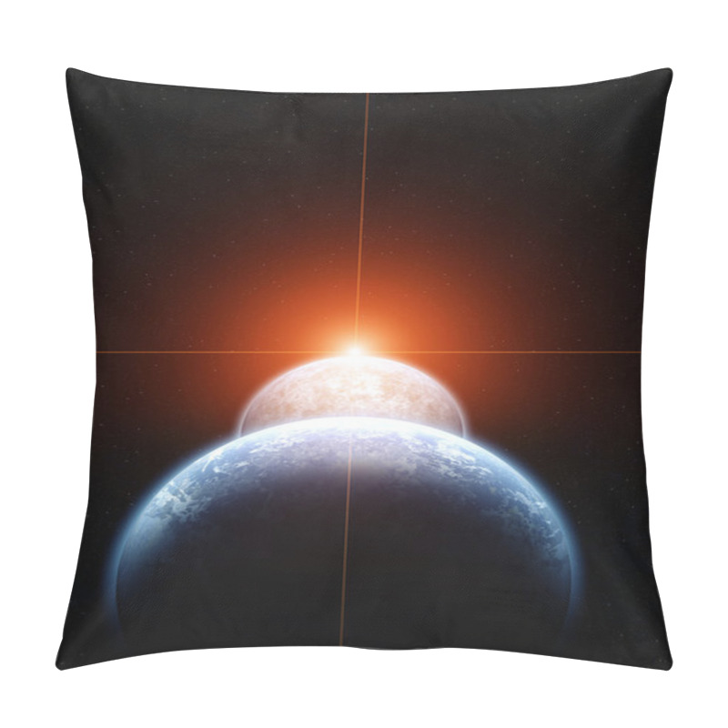 Personality  Planet Earth With Moons And Rising Sun Pillow Covers