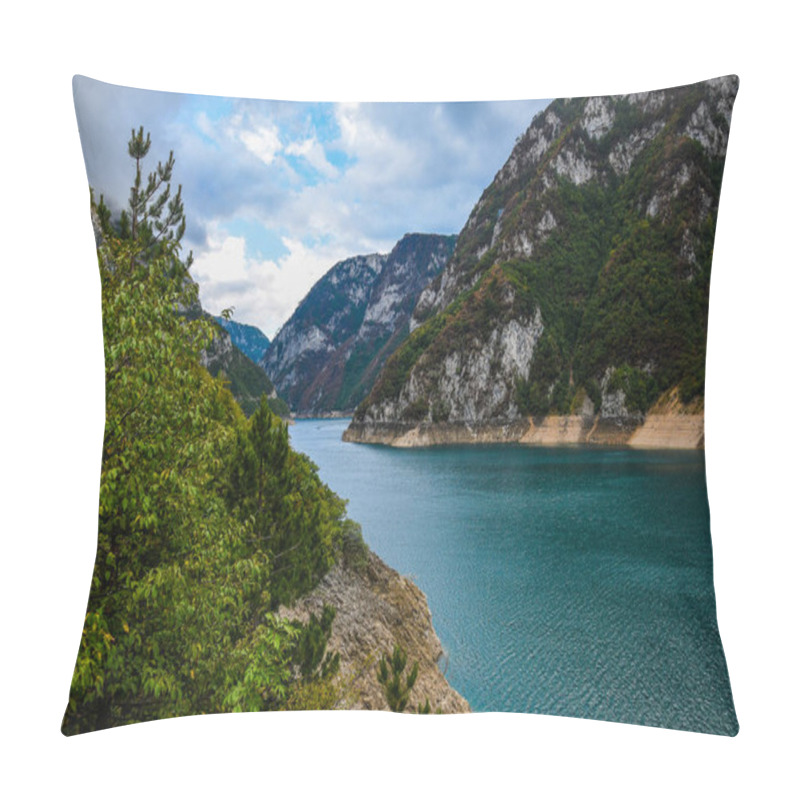 Personality  View On Piva Lake, Located Between The Mountains. The Lake Is An Artificial Reservoir Of Fresh Water In Montenegro. Pillow Covers