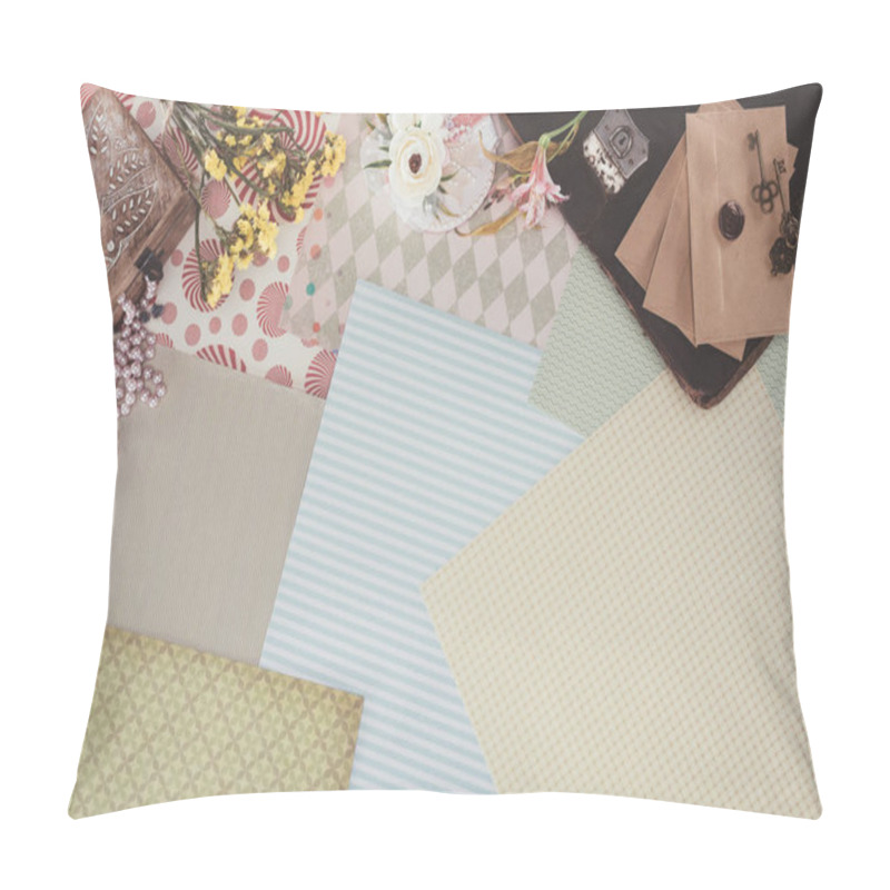 Personality  Top View Of Retro Objects Over Pack Paper Background Pillow Covers