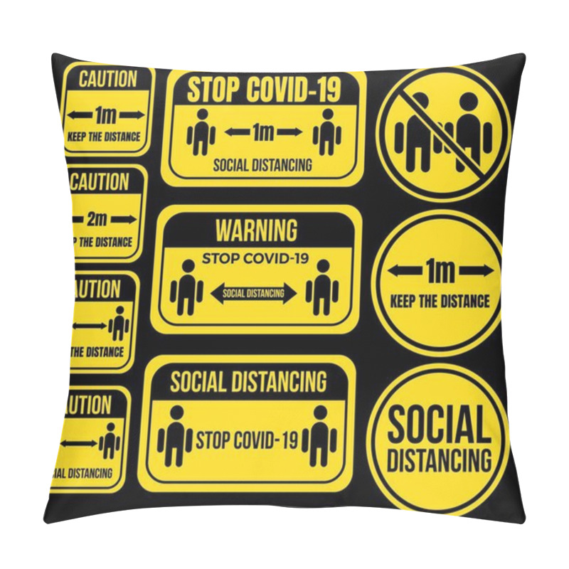 Personality  Social Distance Coronavirus Covid-19 Logo Symbol Icon Sign Vector Set Pillow Covers