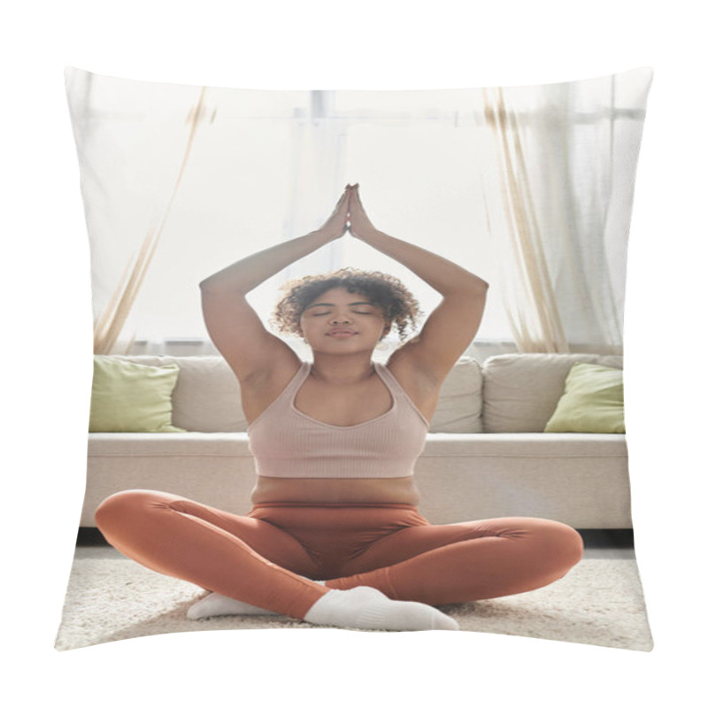 Personality  A Young Woman Enjoys Quiet Mindfulness And Deep Relaxation While At Home. Pillow Covers