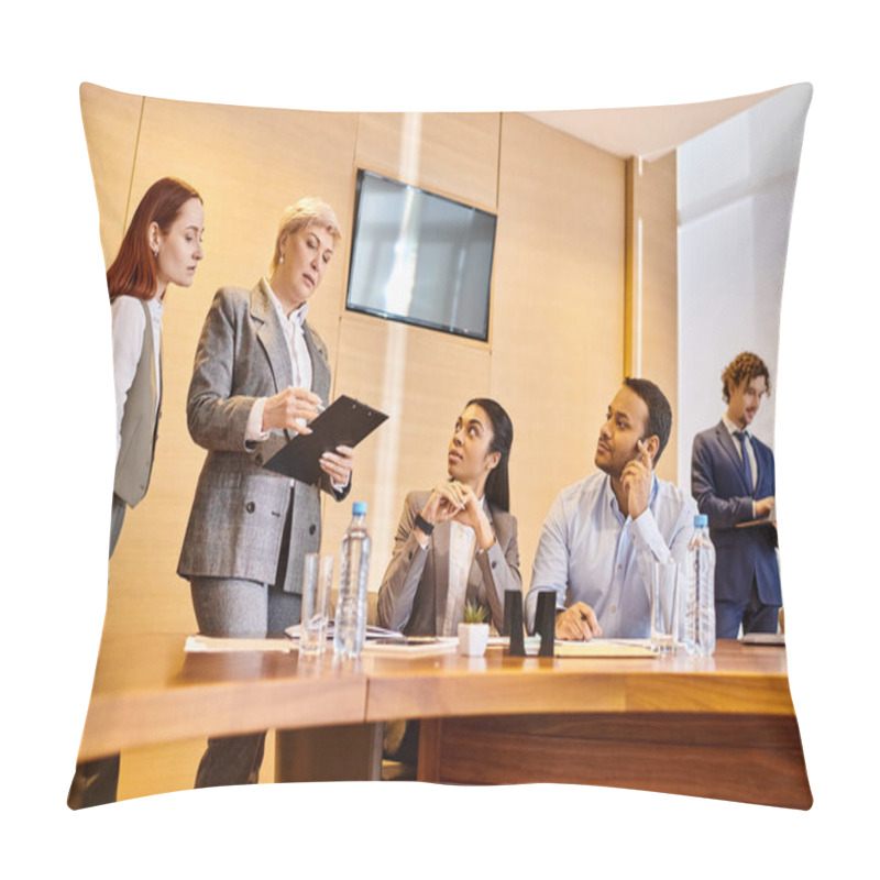 Personality  Diverse Group Of Business Professionals Collaborating Around A Conference Table. Pillow Covers