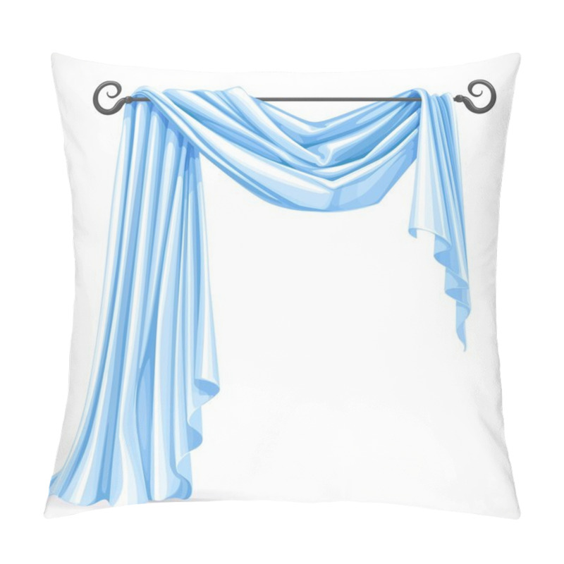 Personality  Blue Asymmetric Curtains On The Ledge Forged Isolated On A White Pillow Covers