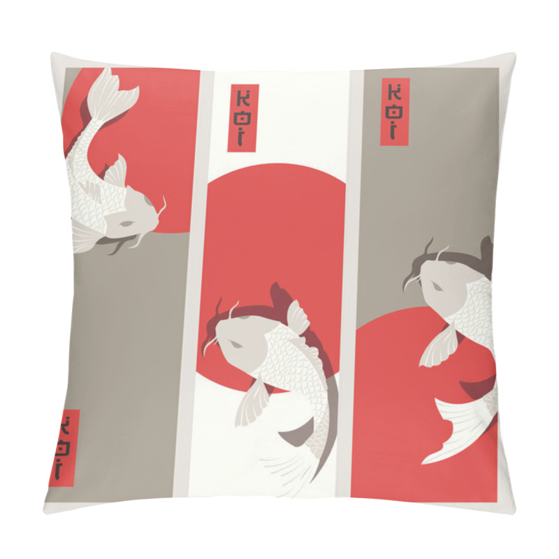 Personality  Three Vertical Banners With Carp Koi Fish Swimming Around Sun Pillow Covers