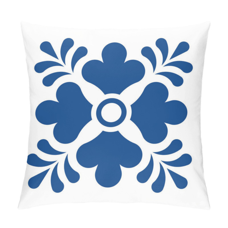 Personality  Mexican Talavera Tile Pattern With Flower. Ornament In Traditional Style From Puebla In Classic Blue And White. Floral Ceramic Composition With Dot And Leaves. Folk Art Design From Mexico. Pillow Covers