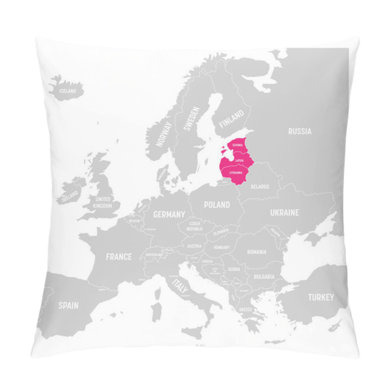 Personality  Baltic States Estonia, Latvia And Lithuania Pink Highlighted In The Political Map Of Europe. Vector Illustration Pillow Covers