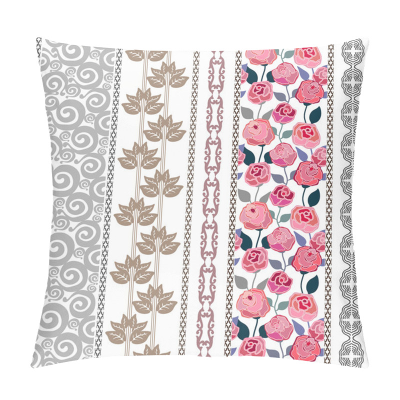 Personality  Set Of Bohemian Style Floral Borders. Scrolls Background, Leaves Stripe, Geometric Art Deco Ornaments, Rose Seamless Pattern.  Pillow Covers