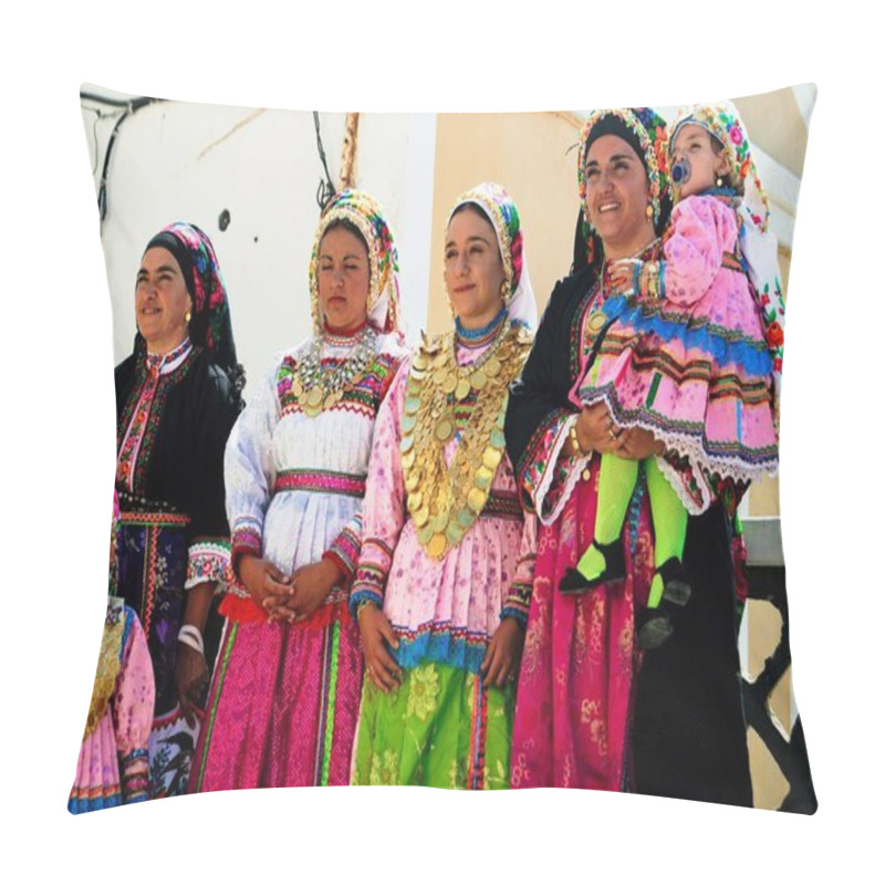 Personality  Women Dressed In Traditional Costumes In Olympos Village Of Karpathos Island, Greece, August 15 2008. Pillow Covers