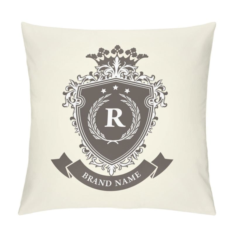 Personality  Medieval Royal Coat Of Arms - Shield With Crown And Laurel Wreat Pillow Covers