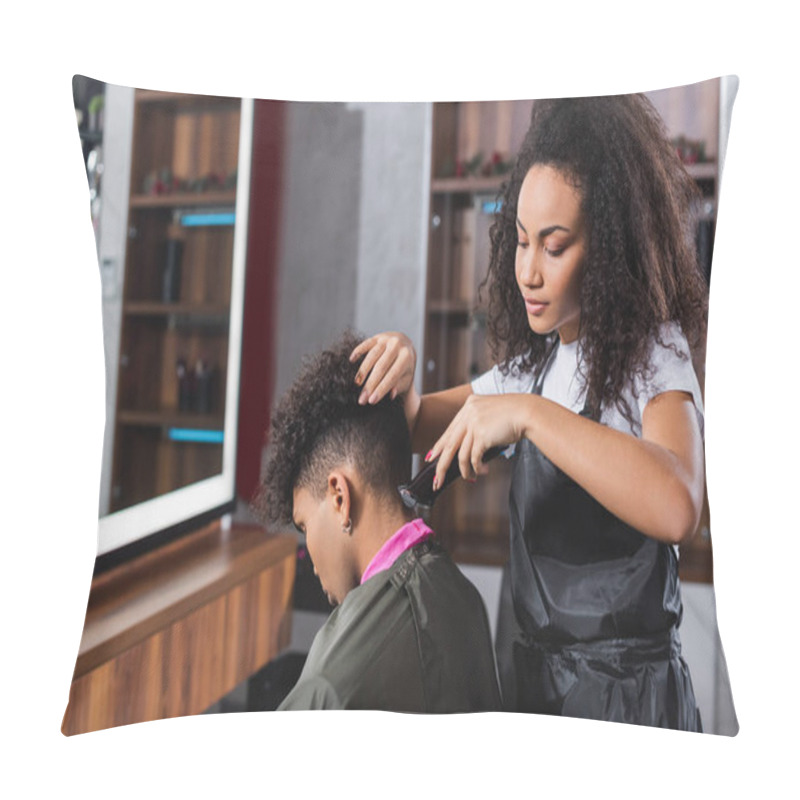 Personality  African American Hairdresser Trimming Neck Of Client In Cape And Collar Paper  Pillow Covers