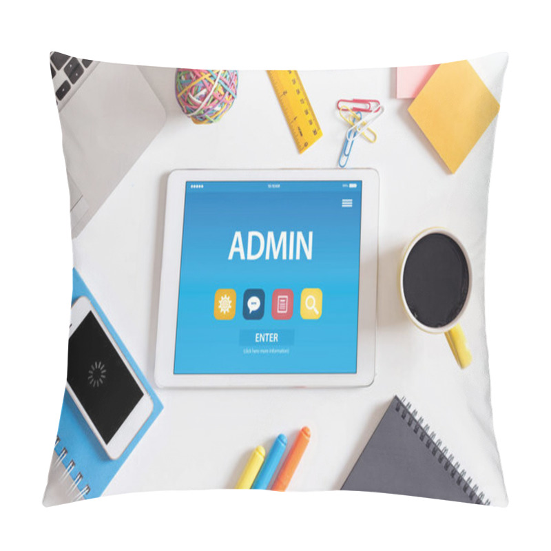 Personality  View Of Tablet With Icons On Office Table Pillow Covers