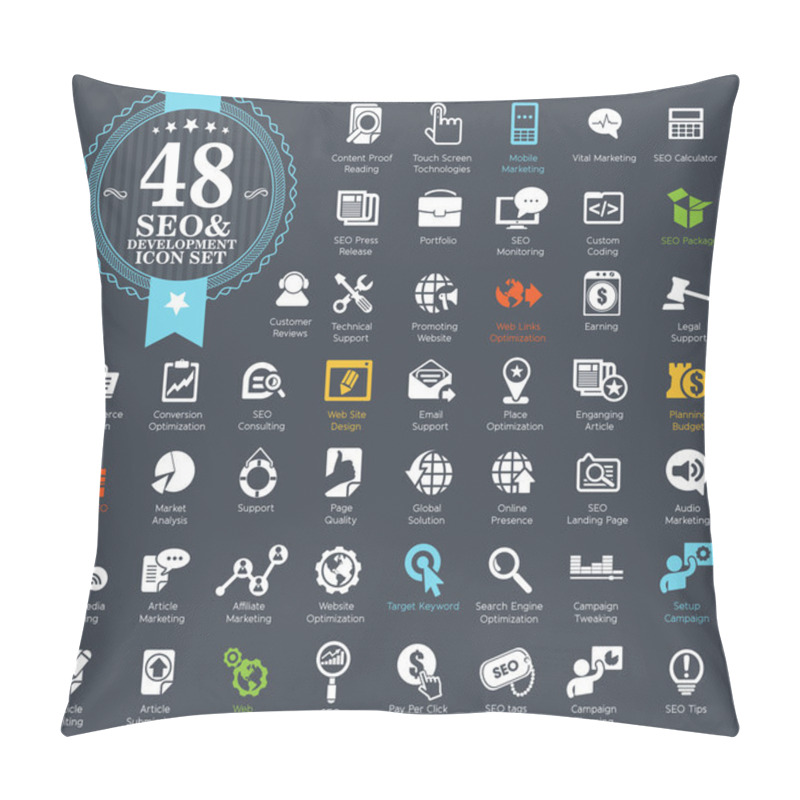 Personality  Seo And Development Icon Set Pillow Covers