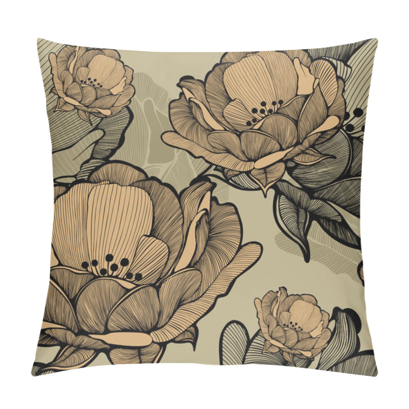 Personality  Seamless Pattern With Abstract Blooming Flowers, Hand-drawing. V Pillow Covers