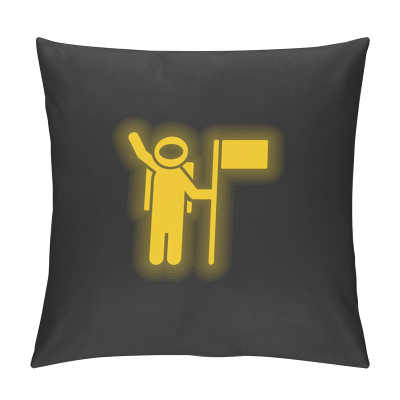 Personality  Astronaut With A Flag Yellow Glowing Neon Icon Pillow Covers