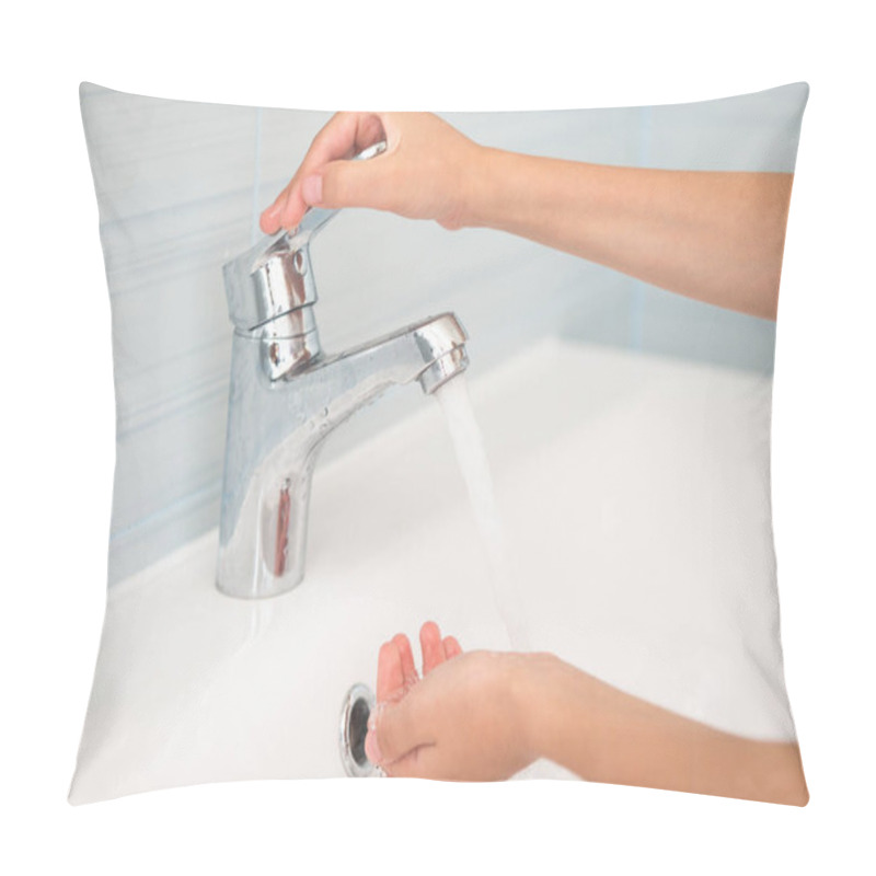 Personality  Hands Opening Faucet With Water In Bathroom Pillow Covers