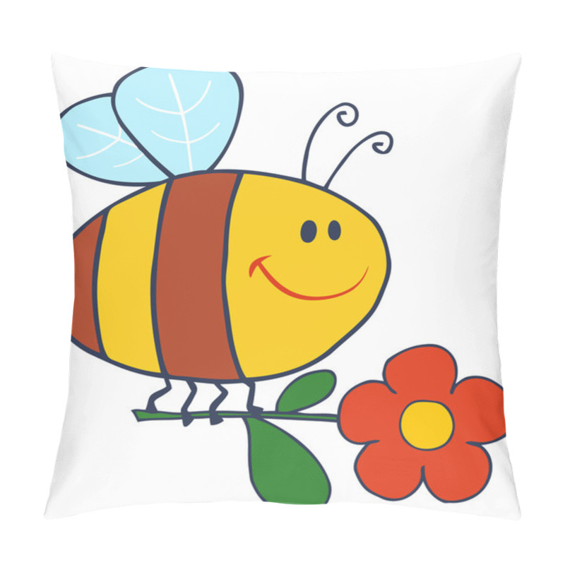 Personality  Happy Bee Flying With Flower In Sky Pillow Covers