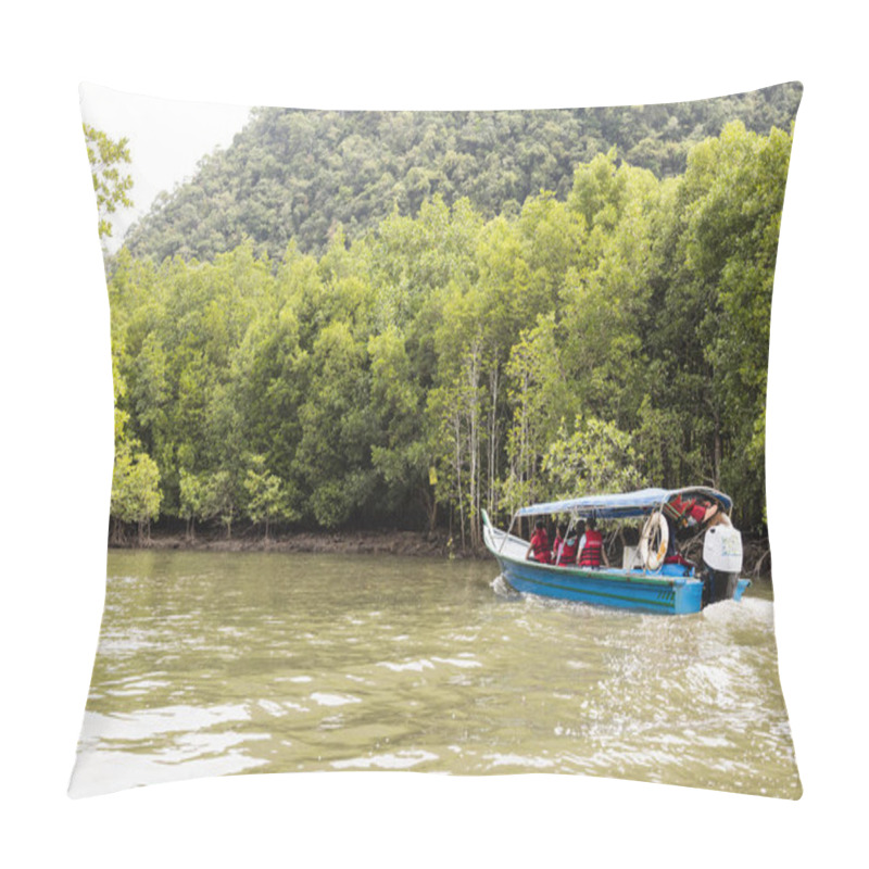 Personality  Langkawi, Malaysia, December 12 2017: River Cruise Showing The Mangrove Tree Pillow Covers