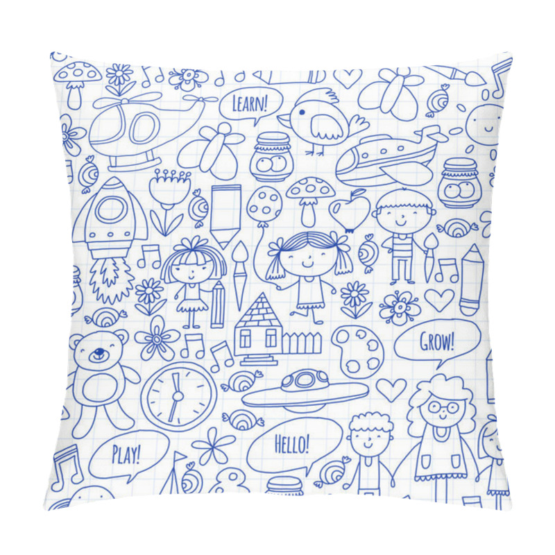 Personality  Vector Icons And Elements. Kindergarten, Toys. Little Children Play, Learn, Grow Together. Pillow Covers