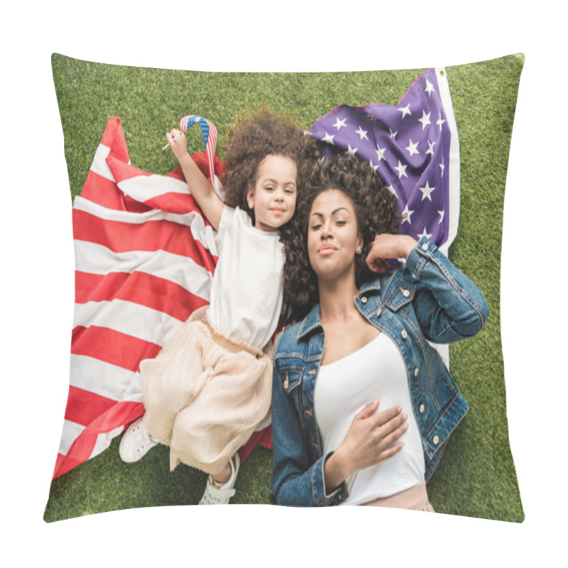 Personality  Woman With Daughter On American Flag Pillow Covers