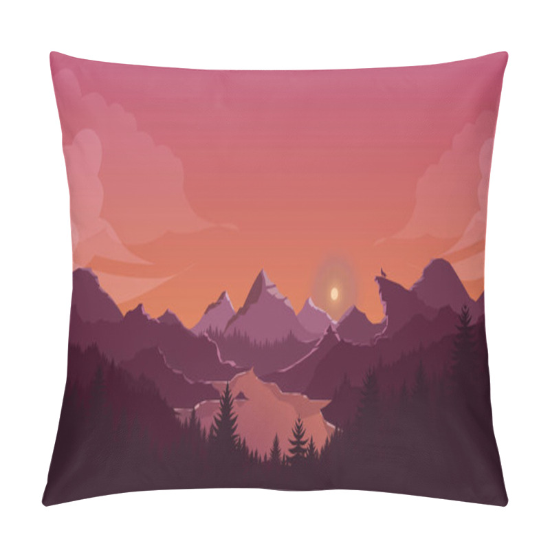 Personality  Sunset Mountains Landscape Background, Orange Sky With Wolf Silhouette Pillow Covers