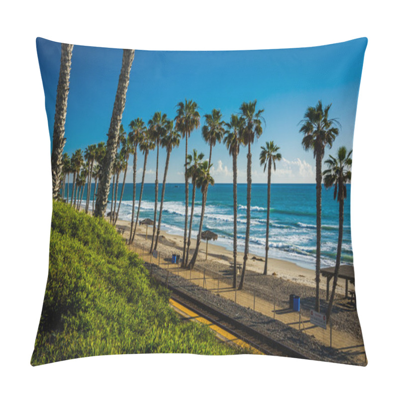 Personality  View Of Railroad Tracks And Palm Trees Along The Beach In San Cl Pillow Covers