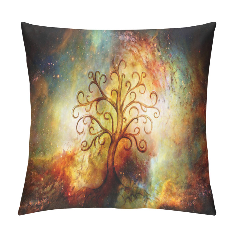 Personality  Tree Of Life Symbol On Structured And Space Background, Yggdrasil. Pillow Covers