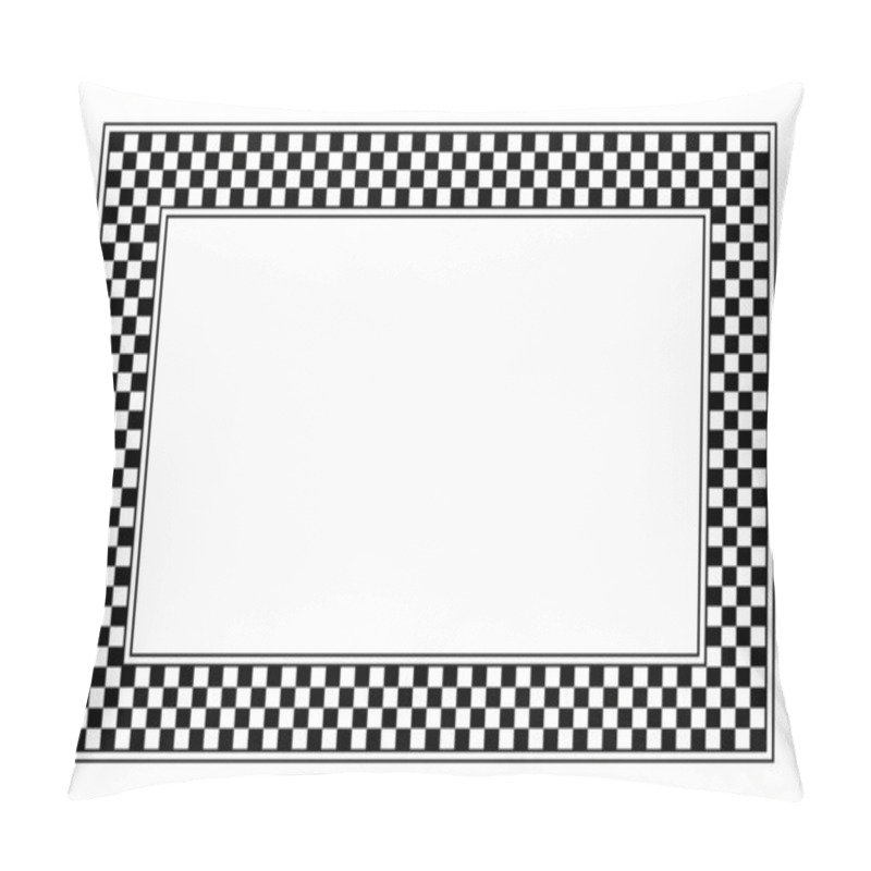 Personality  Checkerboard Pattern, Rectangle Frame. A Checkered Pattern Frame, Made Of A Checkerboard Diagram Consisting Of Black And White Alternating Squares, Framed With Lines. Illustration Over White. Vector. Pillow Covers