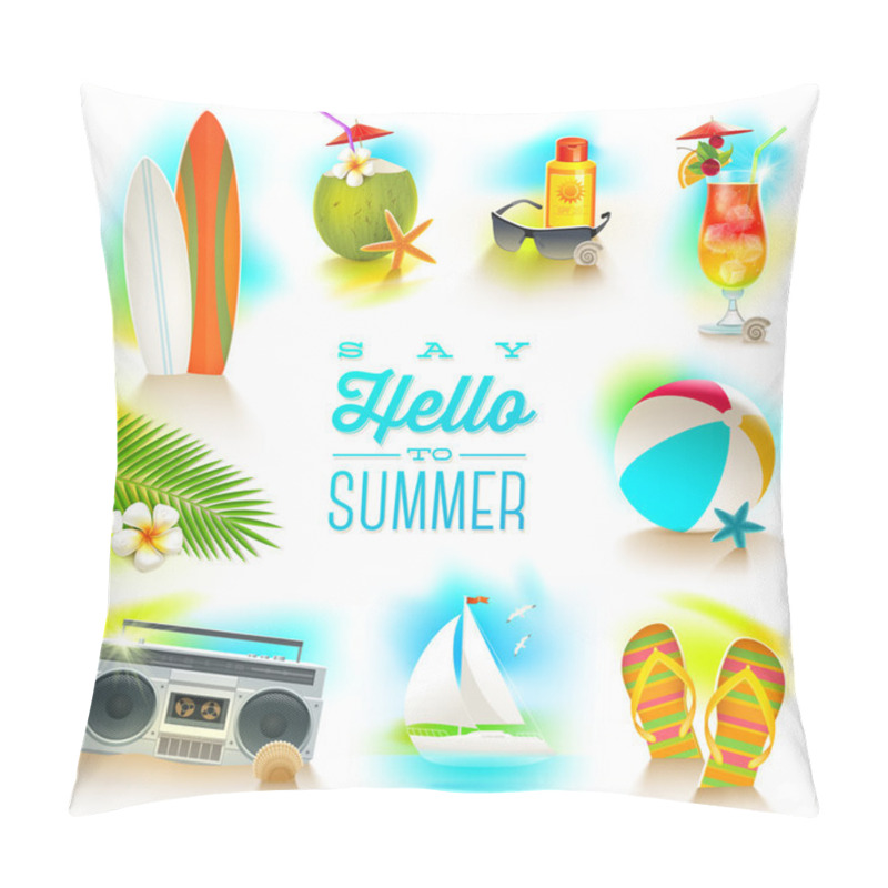 Personality  Vector Set Of Summer And Beach Vacations Elements Pillow Covers