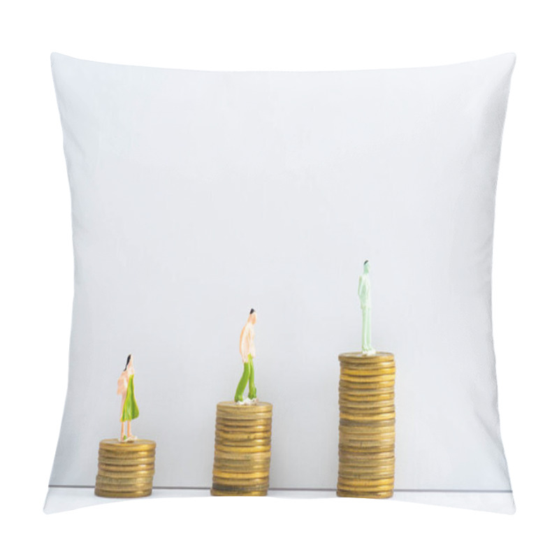 Personality  Row Of People Figures On Coins On White Surface On Grey Background, Concept Of Financial Equality Pillow Covers