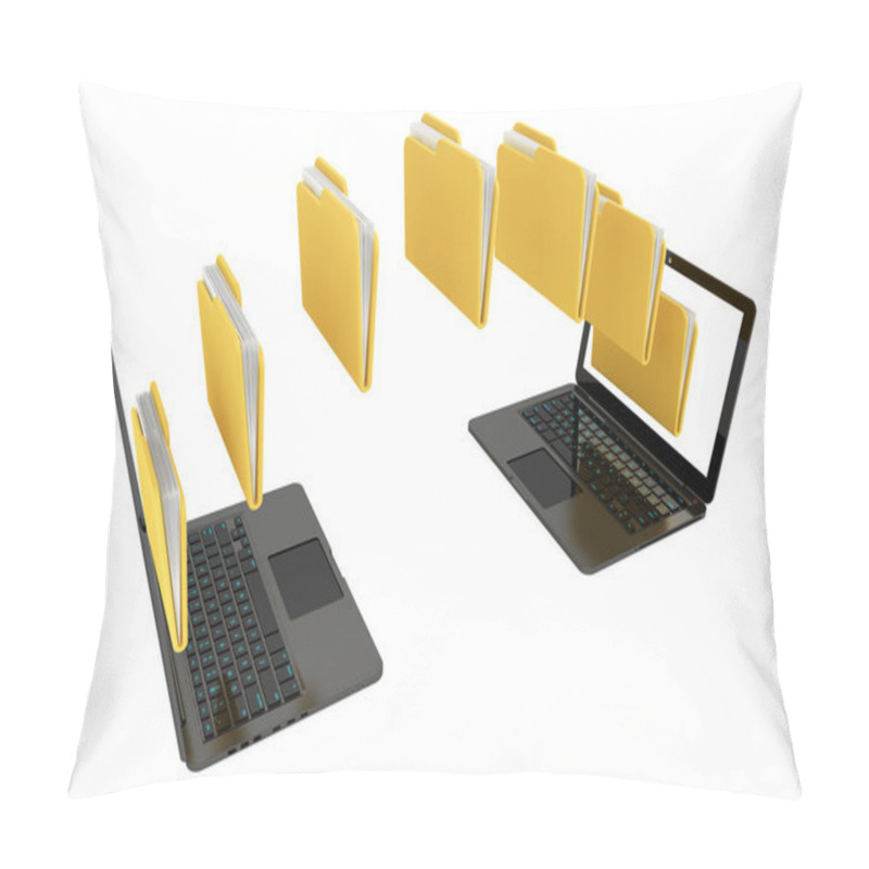 Personality  Two Laptop Computers With Folders Transferring Between Each Othe Pillow Covers