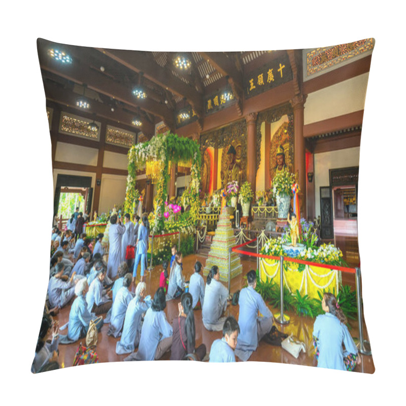 Personality  Ho Chi Minh City, Vietnam - May 29, 2018: Buddhist Praying Buddha In Buddha's Birthday Celebrations Being Held In Pagoda Morning As A Ritual Of Traditional Culture In Ho Chi Minh City, Vietnam Pillow Covers