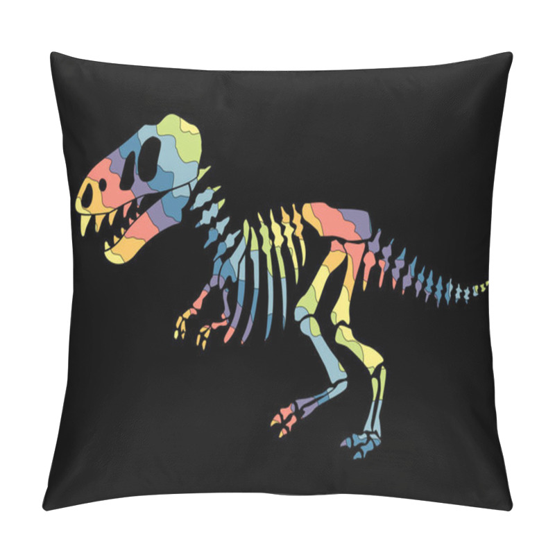 Personality  Dinosaur Skeleton . Original Design With Rainbow Dinosaur. Print For T-shirts, Textiles, Wrapping Papers, Webb. Drawn Vector Illustration Pillow Covers