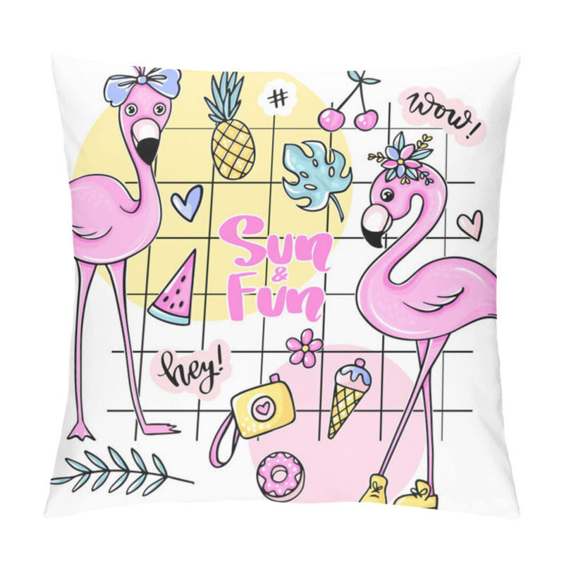 Personality  Big Cute Summer Stickers Set With Flamingos, Ice Cream, Watermelon, Pineapple, Rainbow, Lemonade, Cherry. Pillow Covers