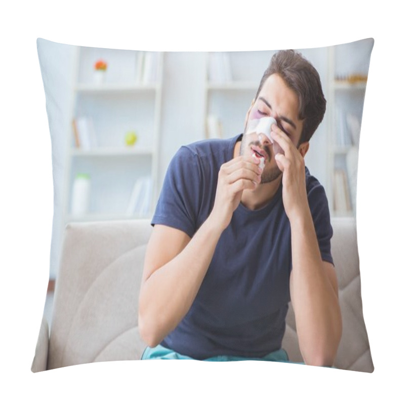 Personality  Young Man Recovering Healing At Home After Plastic Surgery Nose Pillow Covers