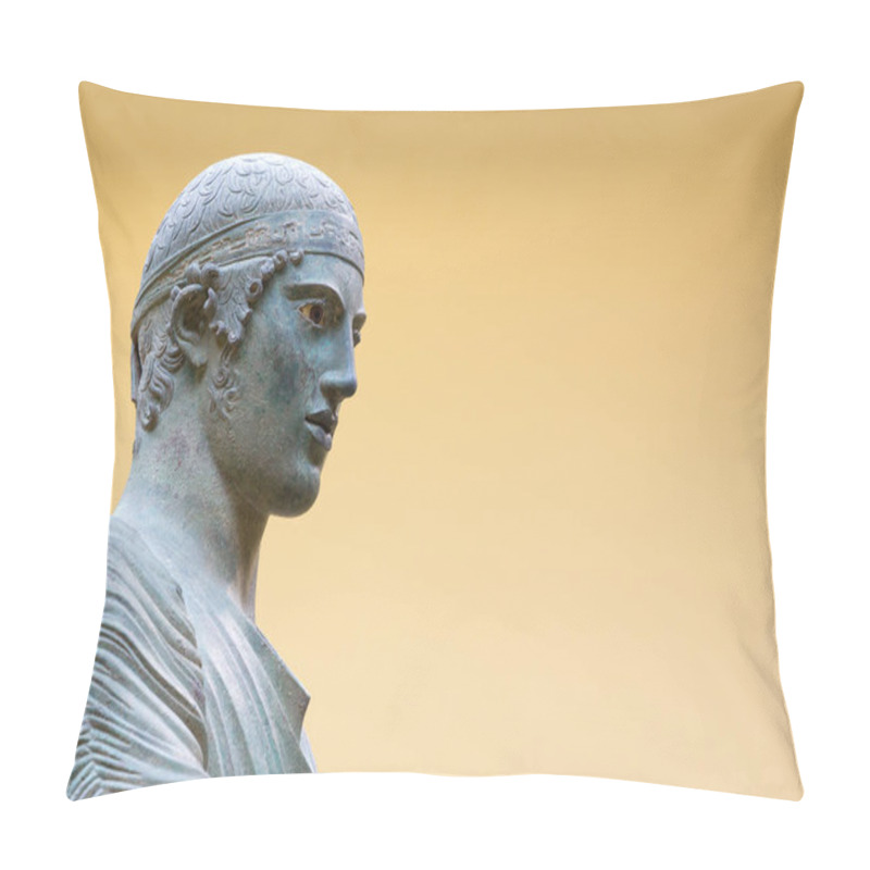 Personality  Charioteer Of Delphi Statue, Close Up Head Detail. Pillow Covers