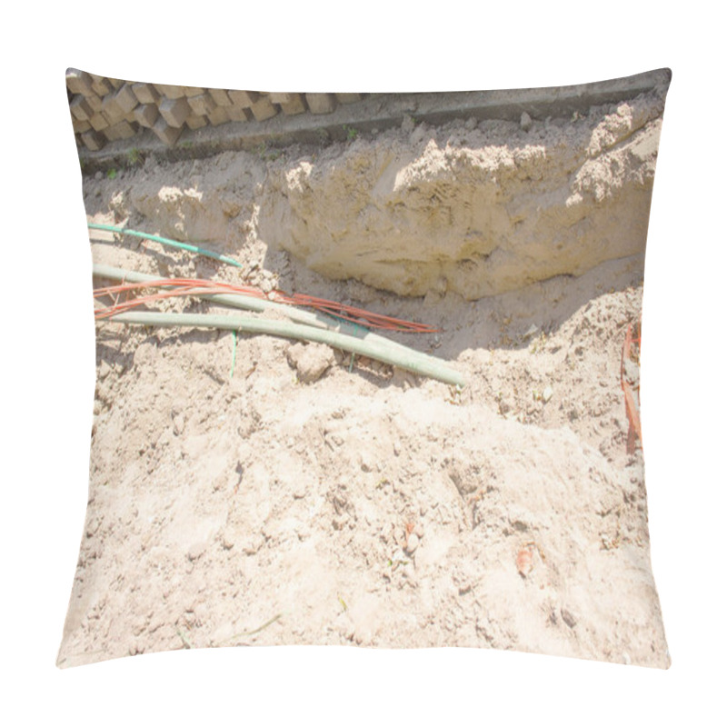 Personality  Excavated Underground Cables In The Street In Elst, Netherlands Pillow Covers