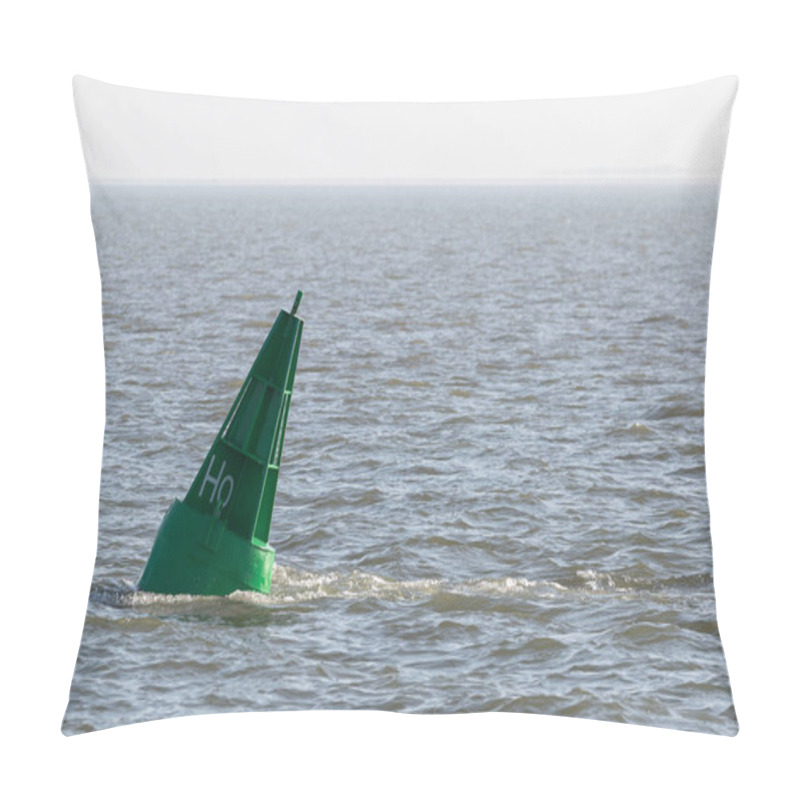 Personality  Green Conical Buoy Floats In The North Sea Off Hallig Hooge. Pillow Covers